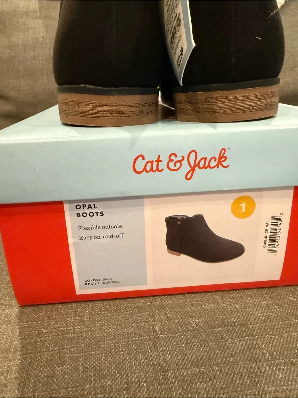 Cat & Jack Black Suede Ankle Booties with Side Zip